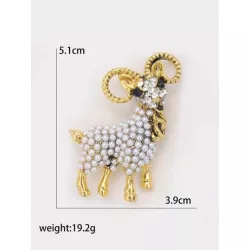 1 pieza Broche moda aleación de zinc con diseño de diamante de imitación y perla artificial cabra para mujeres para fiesta