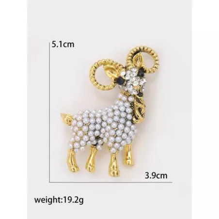 1 pieza Broche moda aleación de zinc con diseño de diamante de imitación y perla artificial cabra para mujeres para fiesta