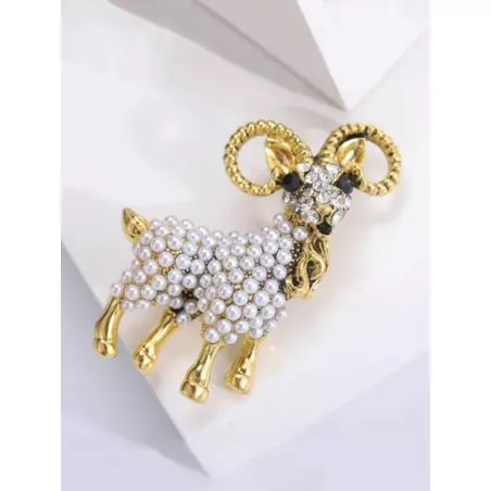 1 pieza Broche moda aleación de zinc con diseño de diamante de imitación y perla artificial cabra para mujeres para fiesta
