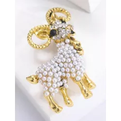 1 pieza Broche moda aleación de zinc con diseño de diamante de imitación y perla artificial cabra para mujeres para fiesta