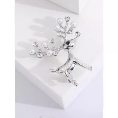 1 pieza Broche moda aleación de zinc con perla artificial & con diseño de diamante de imitación con diseño de alce para mujeres