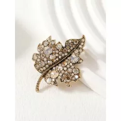 1 pieza Broche moda aleación de zinc con diamante de imitación con diseño de hoja para mujeres para regalo