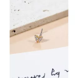 Perno de nariz con decoración de mariposa de Zirconia cúbica a la moda, acero inoxidable para mujeres y hombres, No se necesita