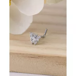 Perno de nariz con decoración de mariposa de Zirconia cúbica a la moda, acero inoxidable para mujeres y hombres, No se necesita