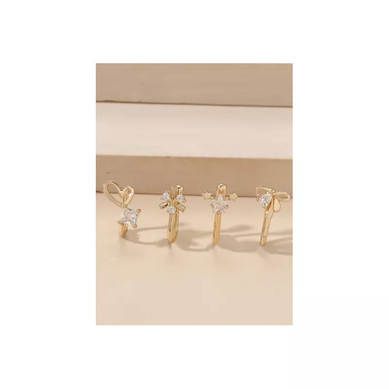 4 piezas Cuff de nariz con adorno zirconia cúbica & de corazón