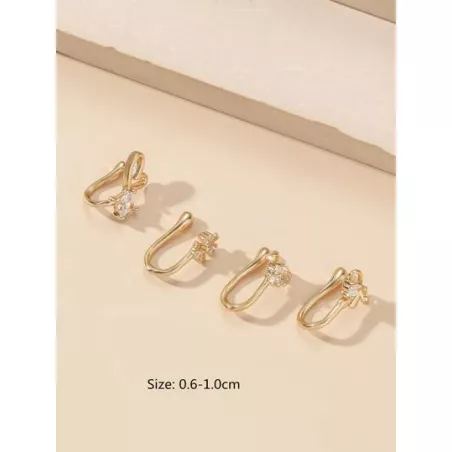 4 piezas Cuff de nariz con adorno zirconia cúbica & de corazón