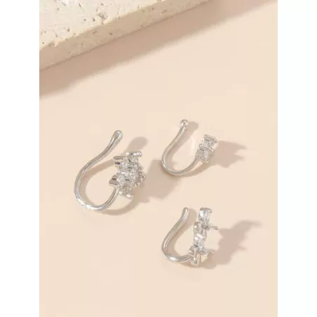 3 piezas/set Aro para la nariz popular zirconia cúbica con diseño de flor cobre simple & elegante para mujeres & unisex