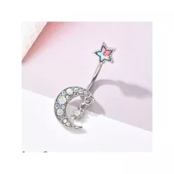 Anillo con forma de luna y estrella para el ombligo con incrustaciones de Zirconia cúbica colorida, 1 pieza, Piercing para el cu