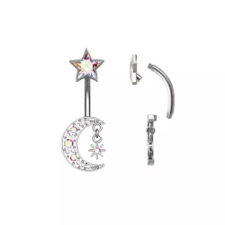 Anillo con forma de luna y estrella para el ombligo con incrustaciones de Zirconia cúbica colorida, 1 pieza, Piercing para el cu