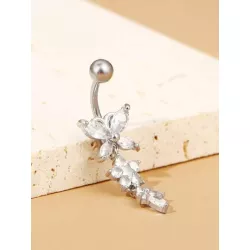 de acero inoxidable , zirconia cúbica animal con diseño de mariposa Anillo de vientre para mujeres con Hombres , punk perforació