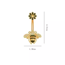 1 anillo de ombligo de abeja de circonia cúbica con incrustaciones de cobre, adorno de ombligo para Piercing de cuerpo de acero