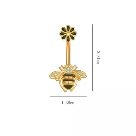 1 anillo de ombligo de abeja de circonia cúbica con incrustaciones de cobre, adorno de ombligo para Piercing de cuerpo de acero