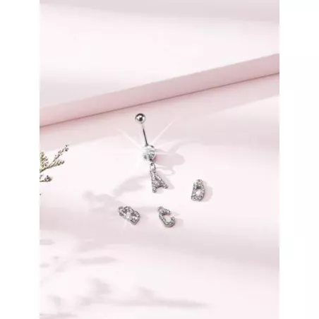 1 pieza simple con de moda Anillo de vientre para mujeres , con plateado 26 alfabeto Tachuelas con diamante de imitación complet