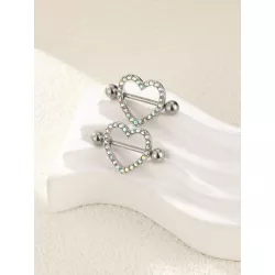 2 piezas/set Anillo de pezón miedoso de acero inoxidable con diamante de imitación con adorno de corazón para mujeres para decor