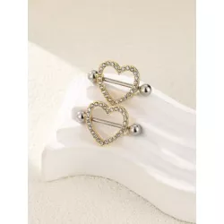 2 piezas/set Anillo de pezón miedoso de acero inoxidable con diamante de imitación con adorno de corazón para mujeres para decor