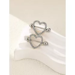 2 piezas/set Anillo de pezón miedoso de acero inoxidable con diamante de imitación con adorno de corazón para mujeres para decor