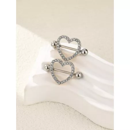 2 piezas/set Anillo de pezón miedoso de acero inoxidable con diamante de imitación con adorno de corazón para mujeres para decor