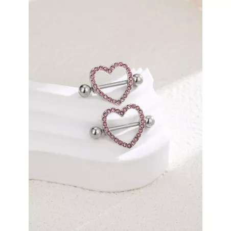 2 piezas/set Anillo de pezón miedoso de acero inoxidable con diamante de imitación con adorno de corazón para mujeres para decor