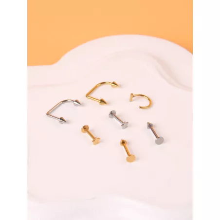 7 piezas Anillo de labio de acero inoxidable