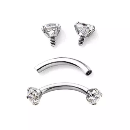 2 piezas 16G pulgada de acero inoxidable 3MM cuadrado zirconia cúbica hilo interno curvo Barra con pesas ceja , , , Perforación