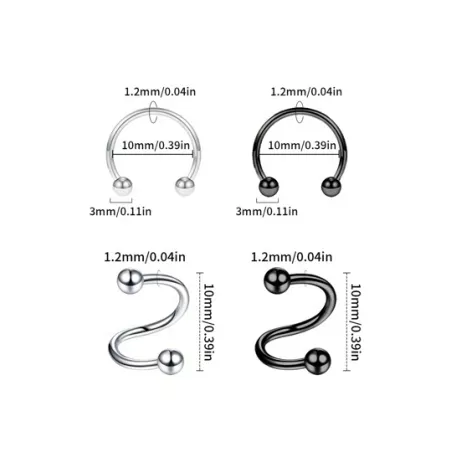 18 piezas 16G girante espiral Anillos de labios aros de acero inoxidable Arete anillos aro Joyas perforantes 10mm