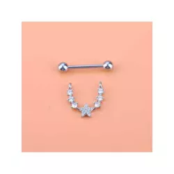 1 pieza moda leche Anillo zirconia cúbica Piercing del cuerpo pezón uña lujo ligero de acero inoxidable con estrella