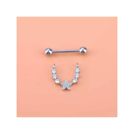 1 pieza moda leche Anillo zirconia cúbica Piercing del cuerpo pezón uña lujo ligero de acero inoxidable con estrella