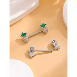 1 par en forma de piña con diseño de diamante de imitación de acero inoxidable Barra con pesas Anillos de pezón Joya de cuerpo p