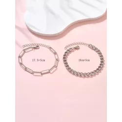 2 piezas/set Pulsera tobillera de moda aleación de aluminio minimalista para mujeres para decoración diaria