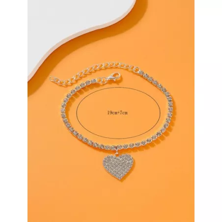 1 pieza Pulsera tobillera atractivo con diamante de imitación con accesorio de corazón para mujeres para fiesta