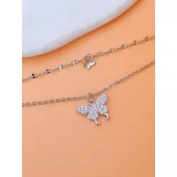 Pulsera tobillera de cadena con diseño de mariposa a capas