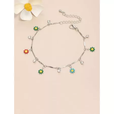 1 pieza Pulsera tobillera moda con diamante de imitación & con accesorio de flor para mujeres para vacación