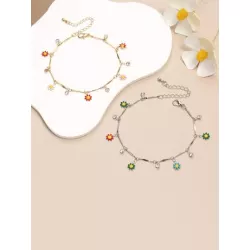 1 pieza Pulsera tobillera moda con diamante de imitación & con accesorio de flor para mujeres para vacación