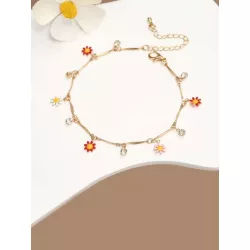 1 pieza Pulsera tobillera moda con diamante de imitación & con accesorio de flor para mujeres para vacación