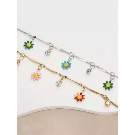 1 pieza Pulsera tobillera moda con diamante de imitación & con accesorio de flor para mujeres para vacación