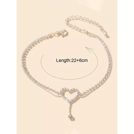 Pulsera tobillera con diamante de imitación con adorno de corazón