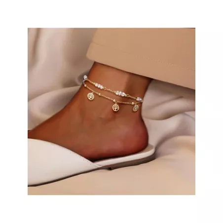 1 pieza Pulsera tobillera de moda de acero inoxidable con diseño de cuenta con diseño de árbol para mujeres para decoración diar