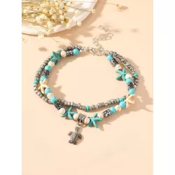 1 pieza Pulsera a capas bohemio tortuga accesorio con diseño de estrella de mar para mujeres para decoración diaria