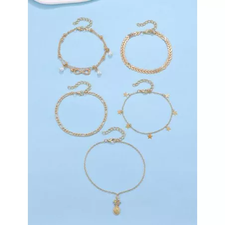 5 piezas/set Pulsera tobillera con estrella & con diseño de piña