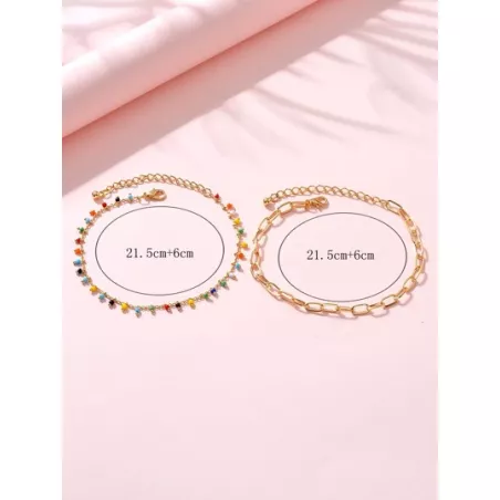 2 piezas/set Pulsera tobillera con diseño de cuenta