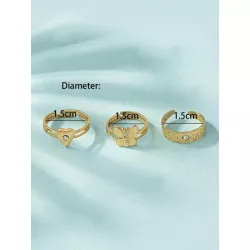 3 piezas/set Anillo de dedo con diamante de imitación & con adorno de corazón