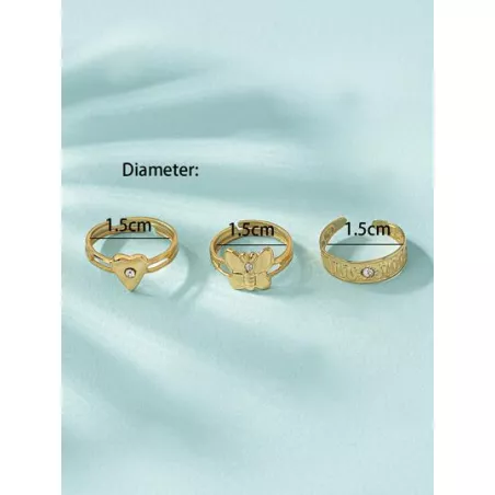 3 piezas/set Anillo de dedo con diamante de imitación & con adorno de corazón