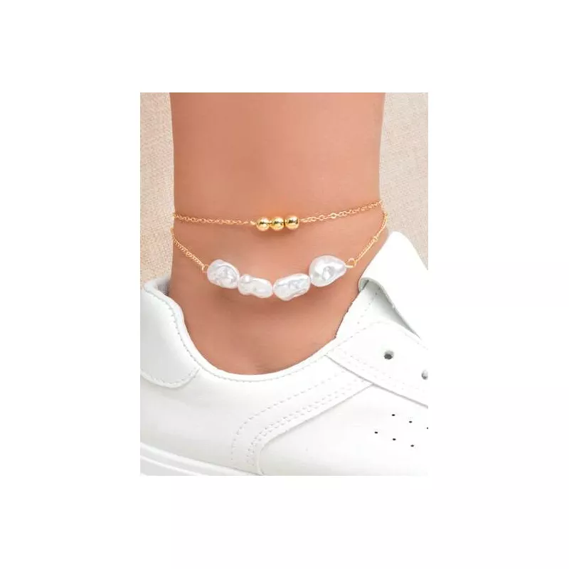 1 pieza Pulsera a capas exquisito con perla artificial & con diseño de cuenta con cadena para mujeres para vacación