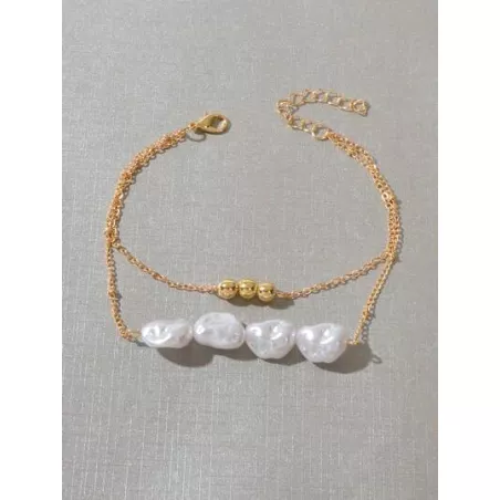 1 pieza Pulsera a capas exquisito con perla artificial & con diseño de cuenta con cadena para mujeres para vacación