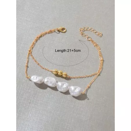 1 pieza Pulsera a capas exquisito con perla artificial & con diseño de cuenta con cadena para mujeres para vacación