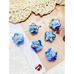 2 piezas/set Decoración azul de vidrio flor de ciruelo rosario para DIY