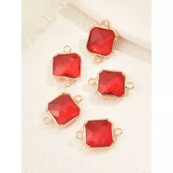 5 piezas Arete rojo de vidrio cuenta doble agujeros colgante