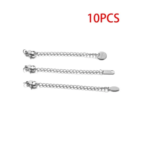 10 piezas/set/lote Colgante de acero inoxidable con cierre de langosta, cadena extensora, fabricación de joyería DIY, pulsera y