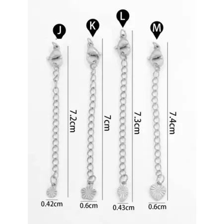 10 piezas/set/lote Colgante de acero inoxidable con cierre de langosta, cadena extensora, fabricación de joyería DIY, pulsera y