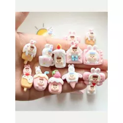 10 piezas mezcla aleatoria con figura de dibujos animados DIY Arete , Accesorio de pelo , Bisutería de resina Accesorio decorati